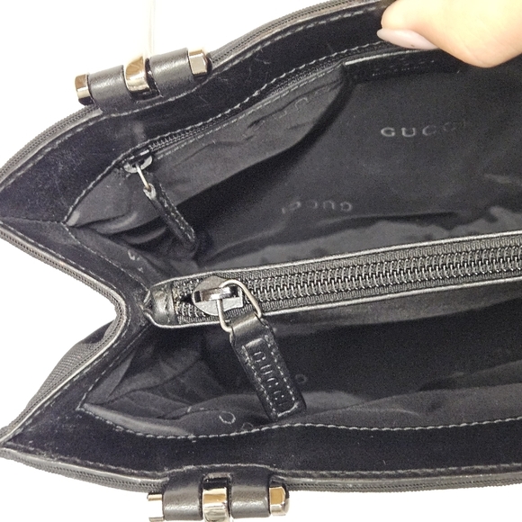 Gucci Mini Tote Bag In Black Nylon And Leather With Silver Handles - Picture 12 of 16